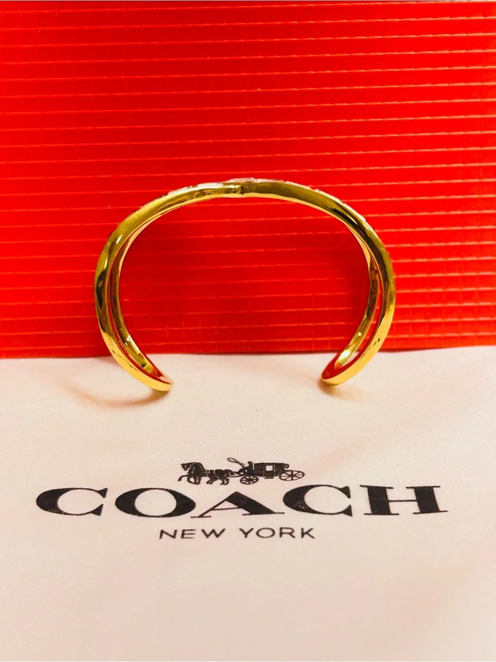 RARE Coach Gold Tone Crystal Crisscross Cuff Bracelet